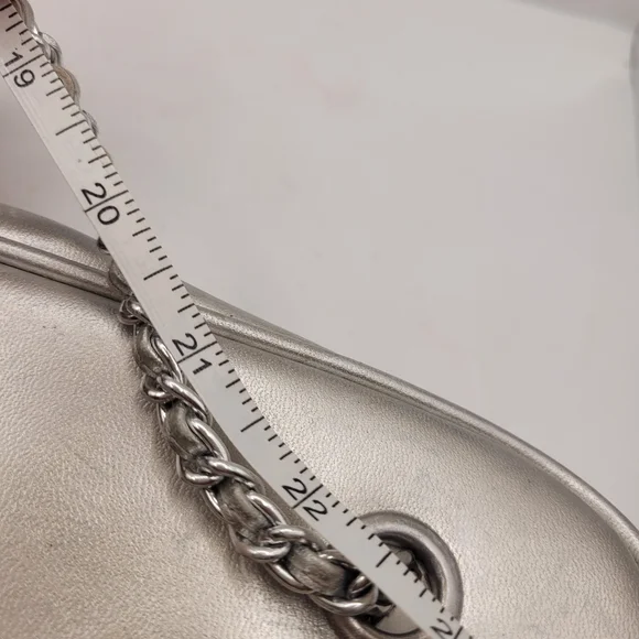 Balmain Silver Quilted Shoulder Bag with Chain Straps